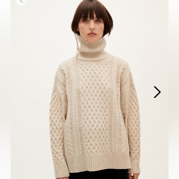 Maison Standards Casey Wool Blend Turtleneck sweater cable knit beige ecru - Picture 1 of 12